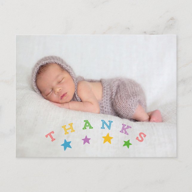 Star Thanks | Photo Baby Thank You Postcard (Front)