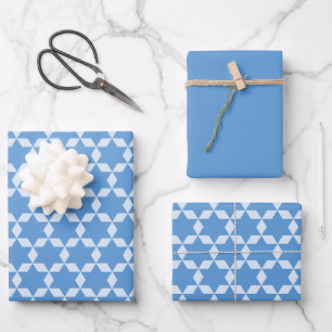 Star Tiles Geometric Hanukkah Pattern Blue Wrapping Paper Sheet