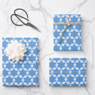Star Tiles Geometric Hanukkah Pattern in Blue Wrapping Paper Sheet
