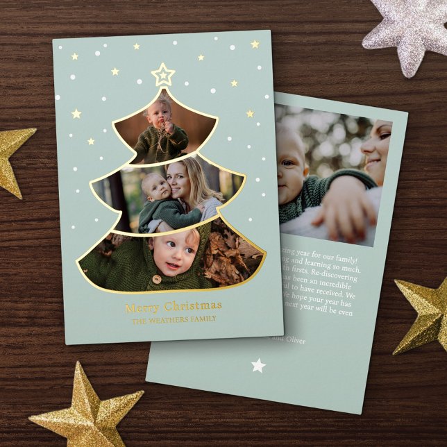 Star-Tipped Tree Merry Christmas Photo Foil Holiday Card (Creator Uploaded)