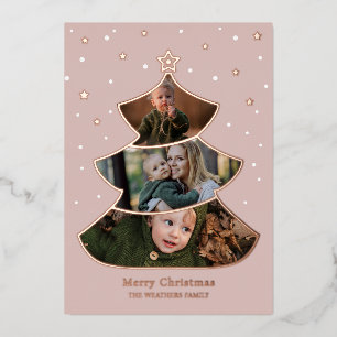 Star-Tipped Tree Rose Gold Merry Christmas Photo Foil Holiday Card
