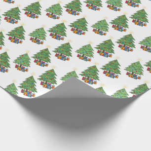 Star-topped Christmas Trees and Gifts Pattern Wrapping Paper