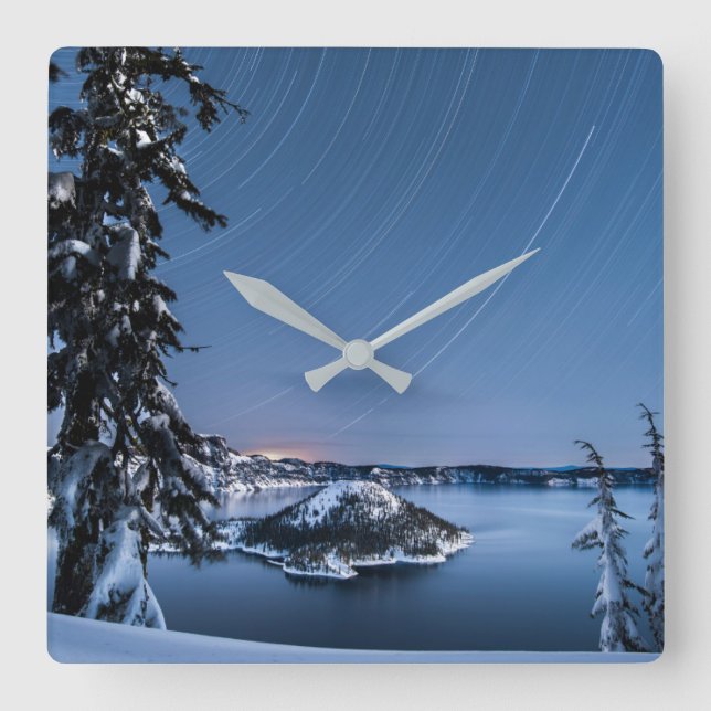 Star Trails | Crater Lake National Park Square Wall Clock (Front)