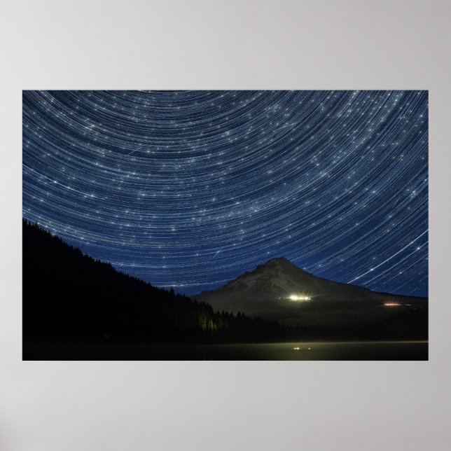 Star Trails Over Mount Hood at Trillium Lake Poste Poster (Front)