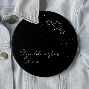 Star Trio in Black & White with message and name 6 Cm Round Badge