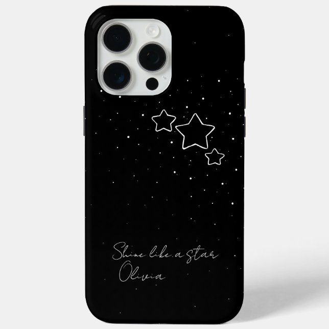 Star Trio in Black & White with message and name Case-Mate iPhone Case (Back)