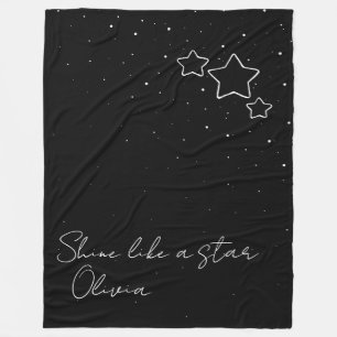 Star Trio in Black & White with message and name Fleece Blanket