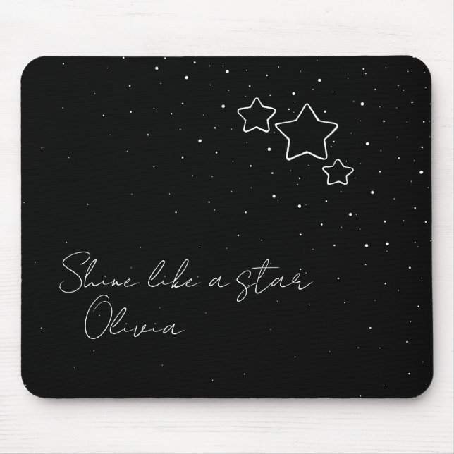 Star Trio in Black & White with message and name Mouse Mat (Front)