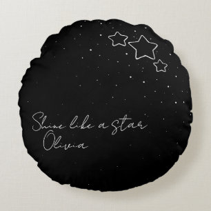 Star Trio in Black & White with message and name Round Cushion
