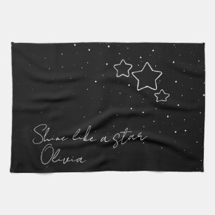 Star Trio in Black & White with message and name Tea Towel