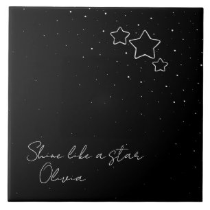 Star Trio in Black & White with message and name Tile
