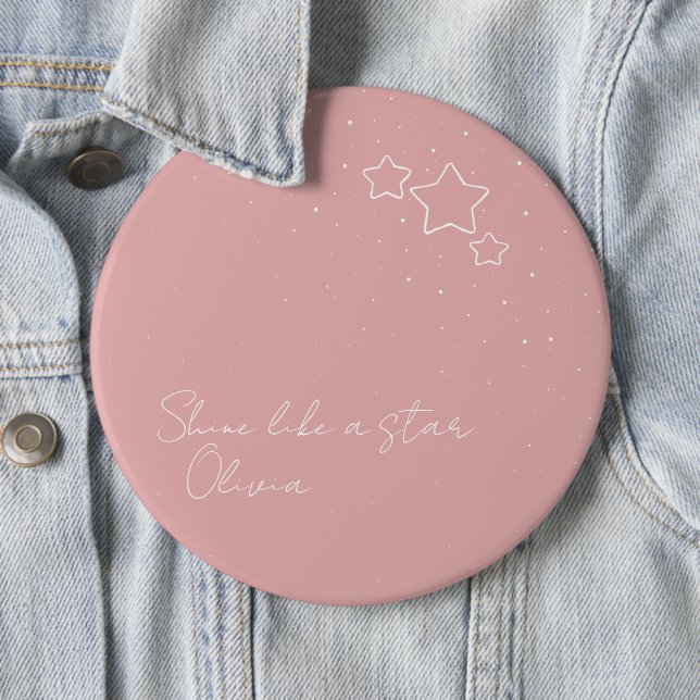 Star Trio in Pink & White with message and name 6 Cm Round Badge (In Situ)
