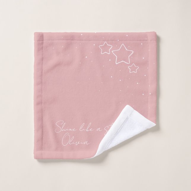 Star Trio in Pink & White with message and name Bath Towel Set (Wash Cloth)