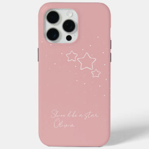 Star Trio in Pink & White with message and name iPhone 15 Pro Max Case