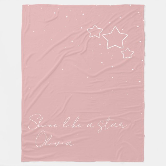 Star Trio in Pink & White with message and name Fleece Blanket (Front)
