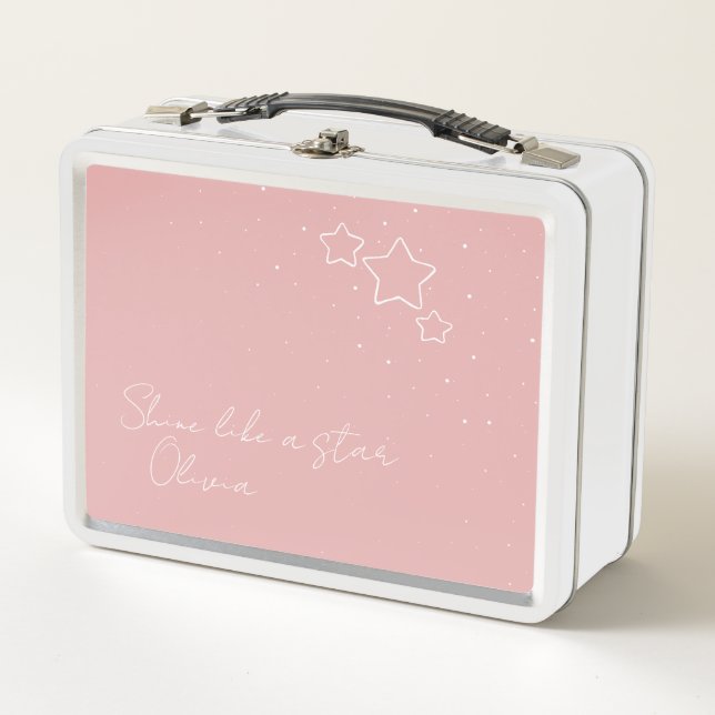 Star Trio in Pink & White with message and name Metal Lunch Box (Front)