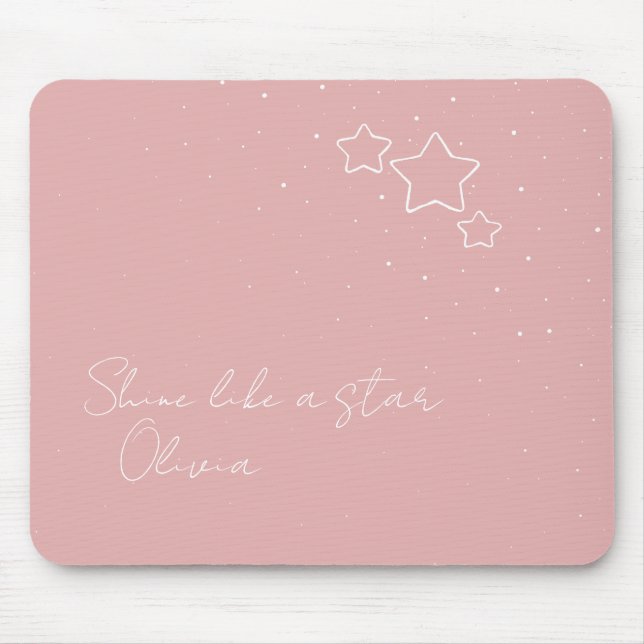 Star Trio in Pink & White with message and name Mouse Mat (Front)