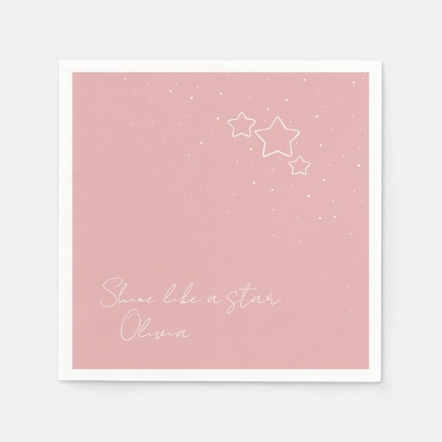 Star Trio in Pink & White with message and name Napkin (Front)