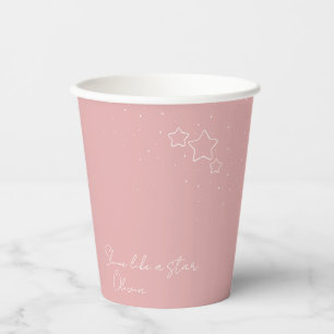 Star Trio in Pink & White with message and name Paper Cups