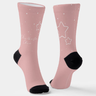 Star Trio in Pink & White with message and name Socks