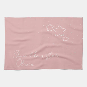 Star Trio in Pink & White with message and name Tea Towel