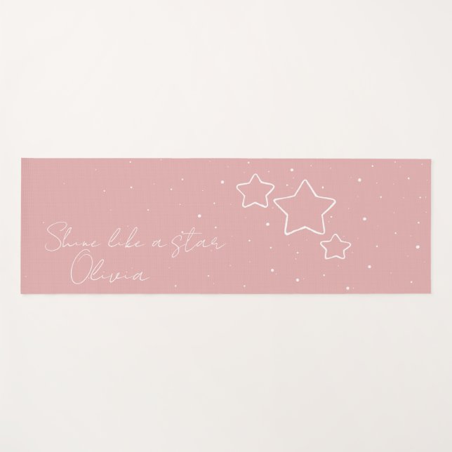 Star Trio in Pink & White with message and name Yoga Mat (Front (Horizontal))