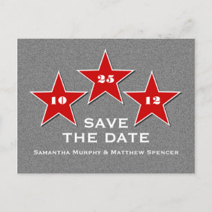 Star Trio Save the Date Postcard, Red Announcement Postcard