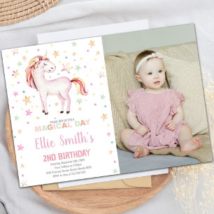 Star Unicorn Birthday Invitations with photo