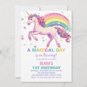 Star Unicorn Rainbow Birthday Invitations
