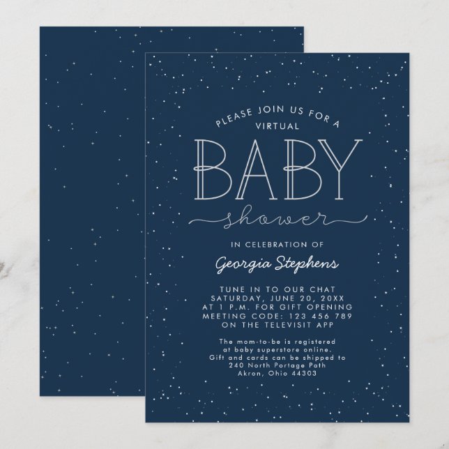 Star virtual baby shower invitation (Front/Back)