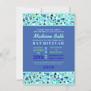 STAR WALL Bar Bat Mitzvah Invitation Aqua