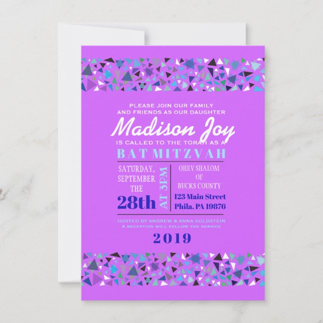 STAR WALL Bar Bat Mitzvah Invitation Lavender (Front)