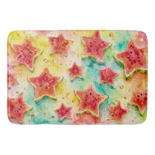 Star Watermelon Delight Geometric Watercolor Style Bath Mat