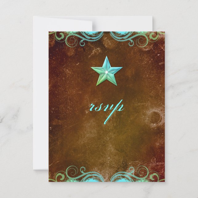 Star Wedding Reply Card Vintage Brown Blue (Front)