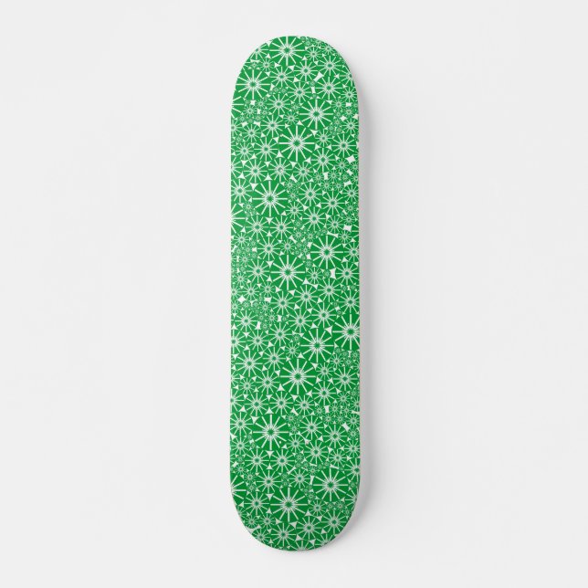 Star Wheel Abstract - Grass Green on White Skateboard (Front)