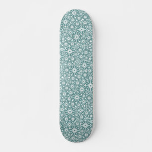Star Wheel Abstract - Ocean Green on White Skateboard