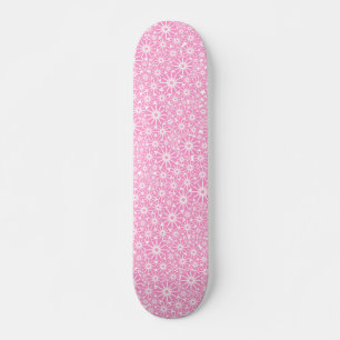 Star Wheel Abstract - Pink on White Skateboard