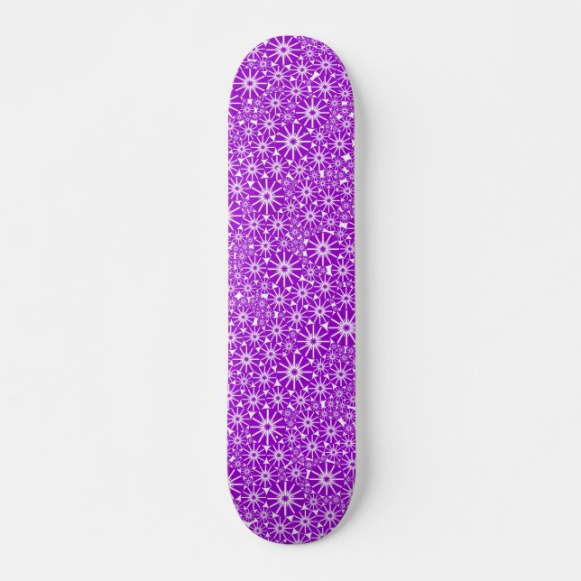 Star Wheel Abstract - Purple on White Skateboard (Front)