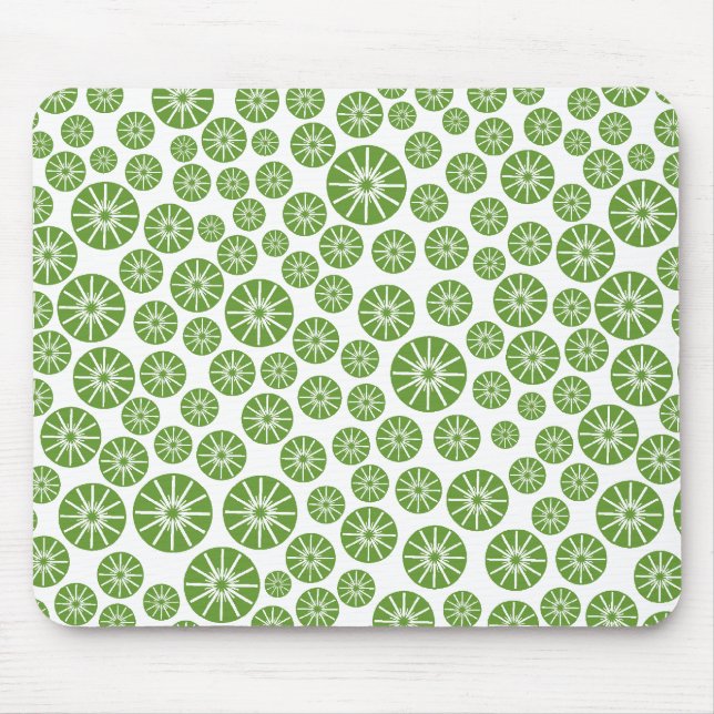 Star Wheel Pattern - Avocado Green on White Mouse Mat (Front)