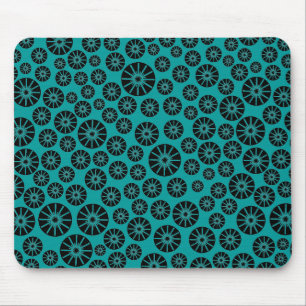 Star Wheel Pattern - Black on Aqua 009999 Mouse Mat