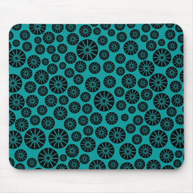 Star Wheel Pattern - Black on Aqua 009999 Mouse Mat (Front)