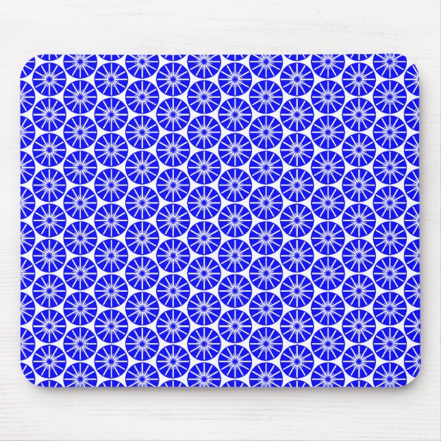 Star Wheel Pattern - Blue on White Mouse Mat (Front)