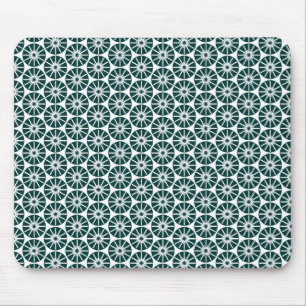 Star Wheel Pattern - Dark Green on White Mouse Mat