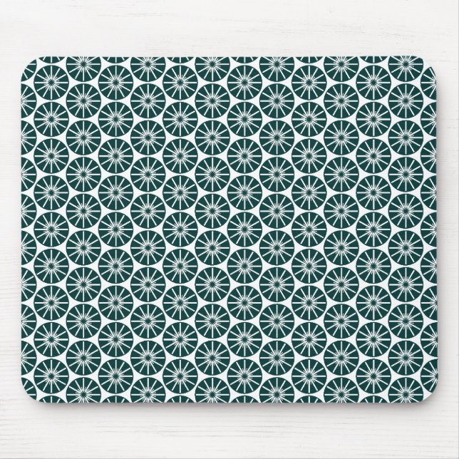 Star Wheel Pattern - Dark Green on White Mouse Mat (Front)