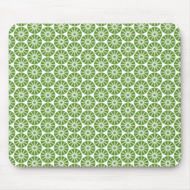 Star Wheel Pattern - Green on White Mouse Mat (Front)