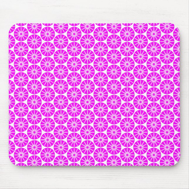 Star Wheel Pattern - Magenta on White Mouse Mat (Front)