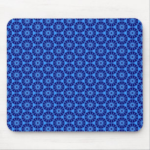 Star Wheel Pattern - Navy Blue on Blue 3399FF Mouse Mat