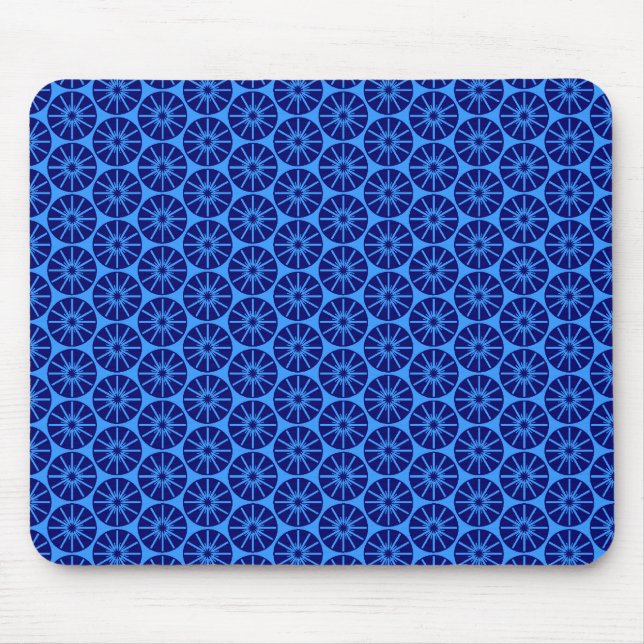 Star Wheel Pattern - Navy Blue on Blue 3399FF Mouse Mat (Front)