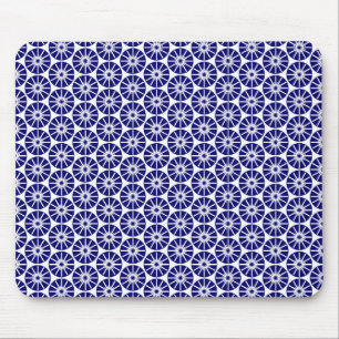 Star Wheel Pattern - Navy Blue on White Mouse Mat