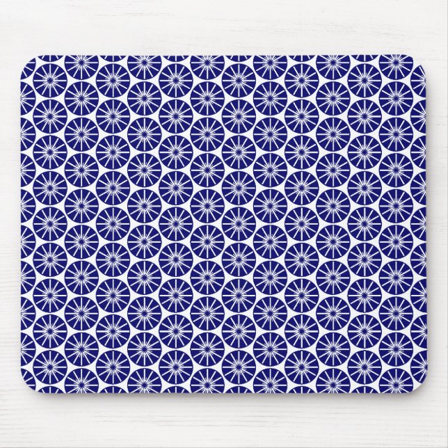 Star Wheel Pattern - Navy Blue on White Mouse Mat (Front)